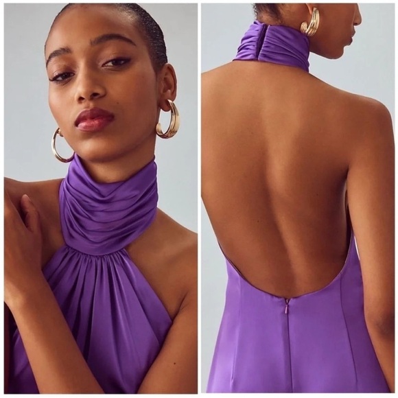 Katie May Robbie Satin Halter Jumpsuit Purple NWT - Picture 2 of 9